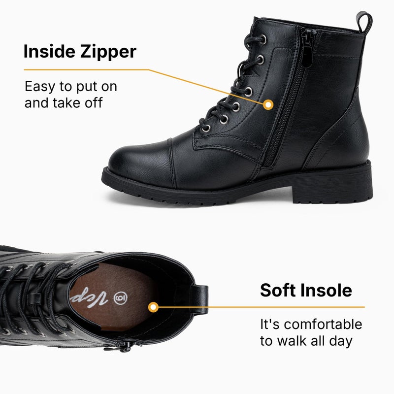 Vepose Women's Black Ankle Boots Lace up, Flat Fashion Combat Booties Low Heel, 910 Size 7.5 US (CJY910 Black 07.5) - Image 3